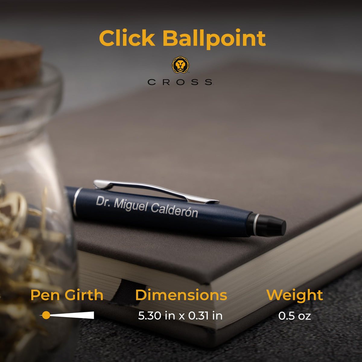 Cross Click Personalized Ballpoint Pen in Midnight Blue with Chrome Trim