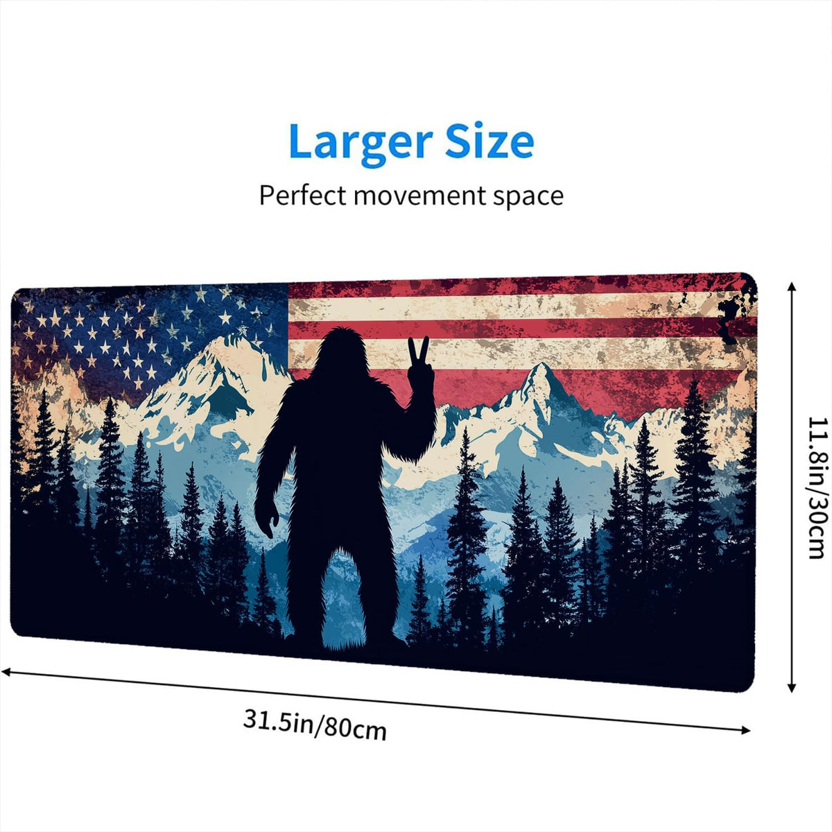 American Flag Bigfoot Desk Mat Gaming Mouse Pad Forest Mountain Extended Gaming Mouse Pad Mat with