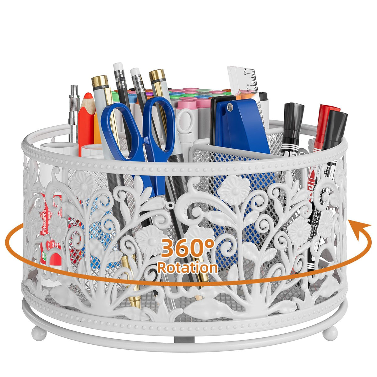 EKNITEY Rotating Mesh Desk Organizer - 4 Slots Cute Pen Pencil Holder Caddy