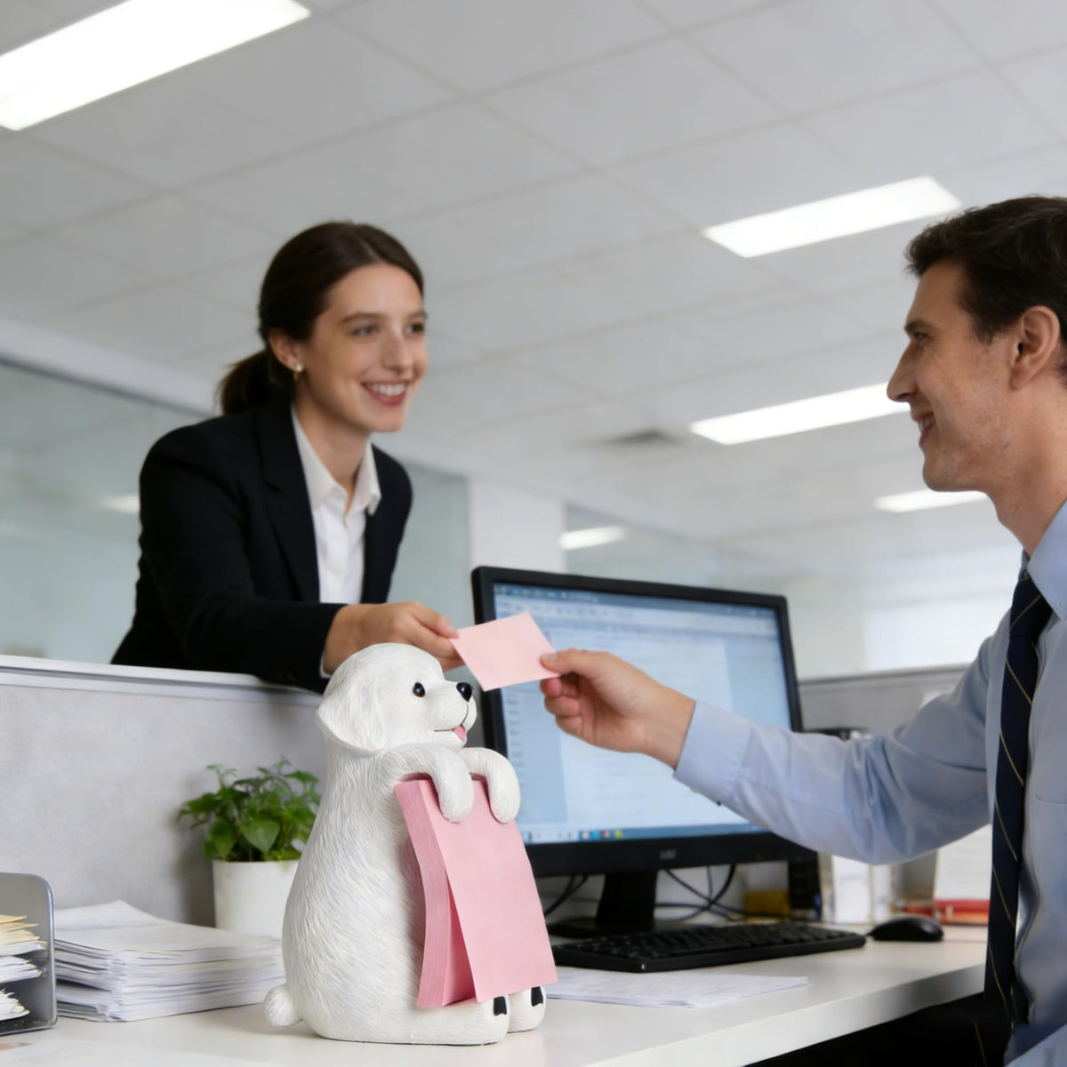 HORTIX Dog Pop-Up Sticky Note Dispenser for 3x3 in Notes, Black & White