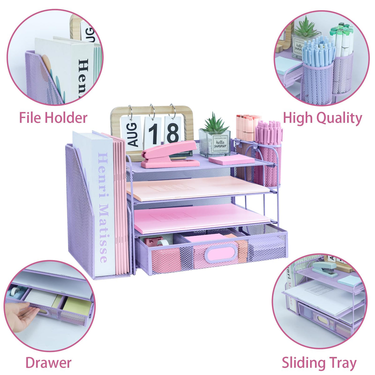 ideallife Desk Organizers and Accessories with File Holder, 4-Tier Paper Letter Tray Organiser with