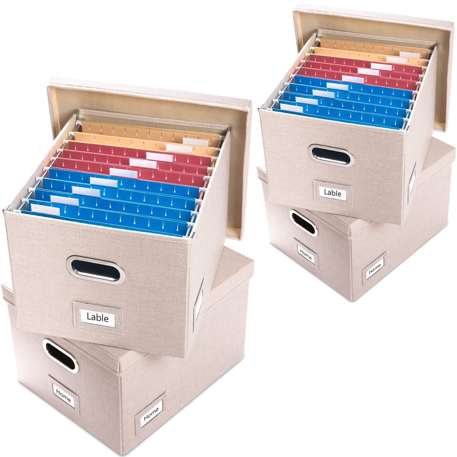 PRANDOM File Organizer Box - Set of 4 Collapsible Decorative Linen Filing Storage Hanging File