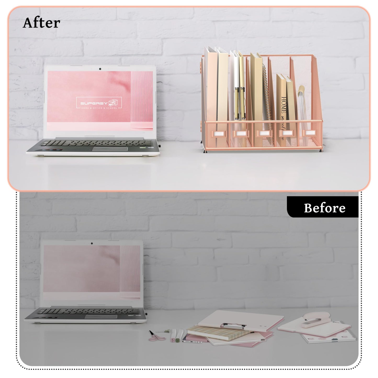 SUPEASY Desk Organizers Metal Desk Magazine File Holder with 5 Vertical Compartments Rack File