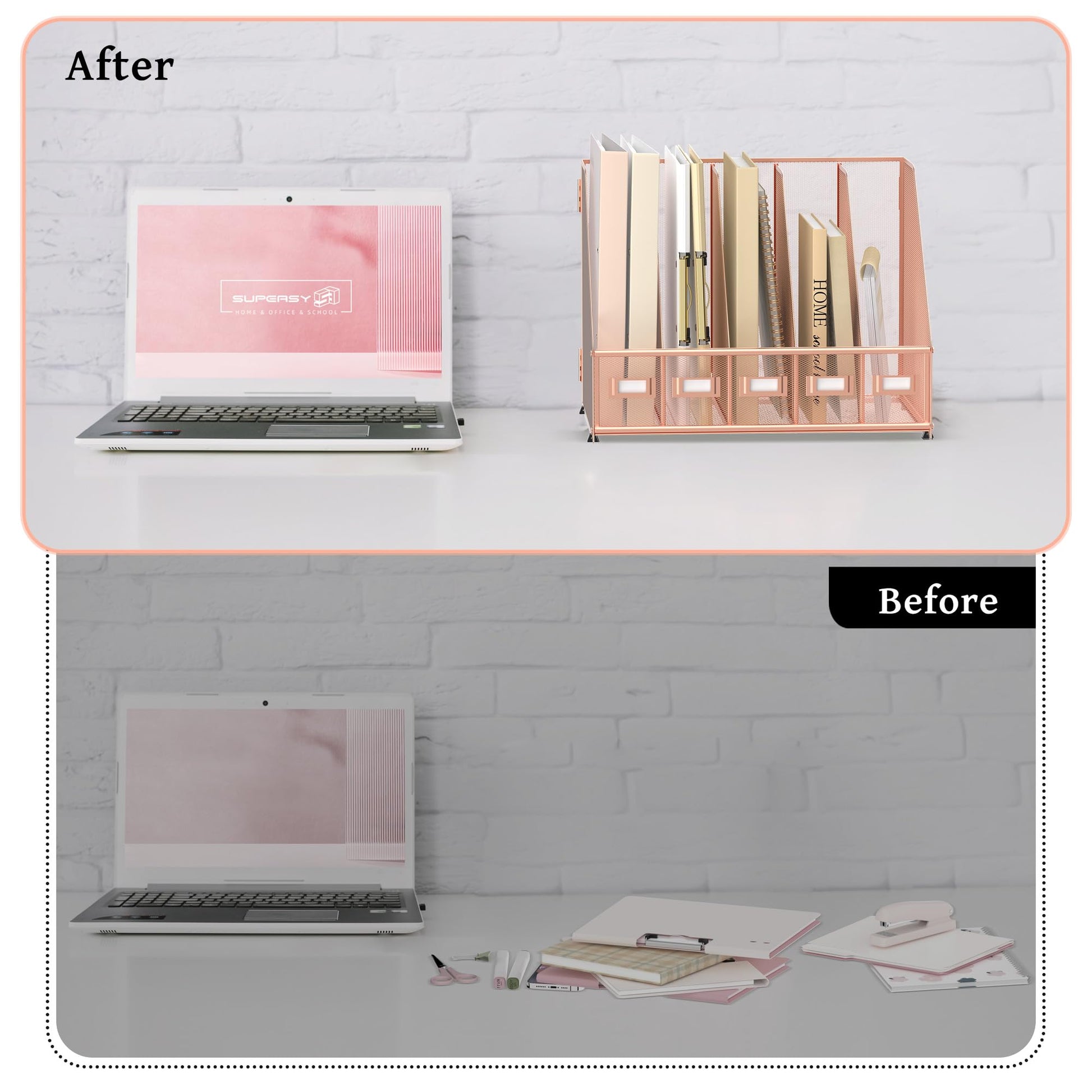 SUPEASY Desk Organizers Metal Desk Magazine File Holder with 5 Vertical Compartments Rack File
