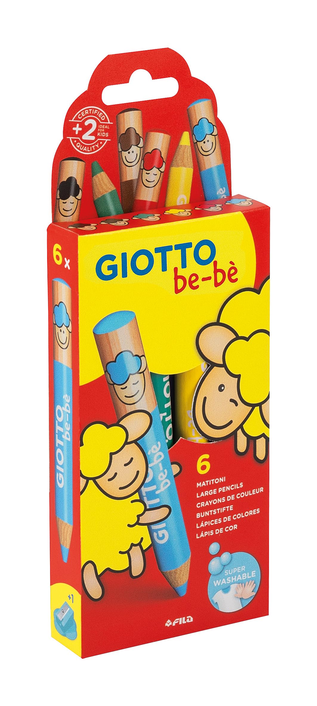 GIOTTO be-bè Large Colouring Pencils Set, 6 Assorted Colours, Super Washable, Suitable for Ages 2+