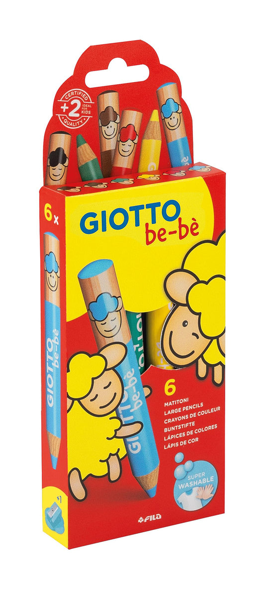 GIOTTO be-bè Large Colouring Pencils Set, 6 Assorted Colours, Super Washable, Suitable for Ages 2+