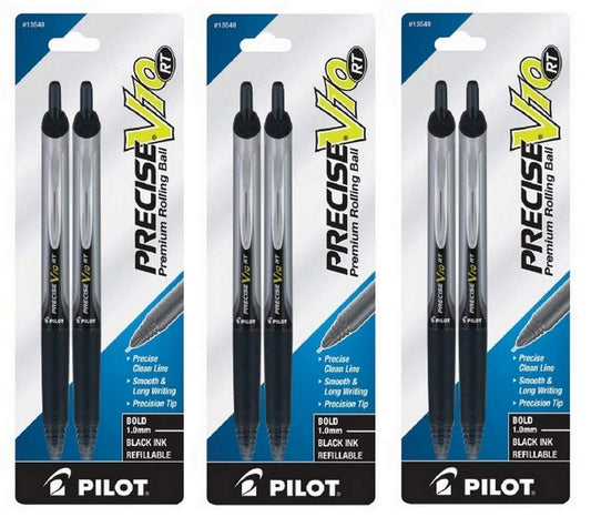 (3) Pilot Precise V10 RT Retractable Premium Rolling Ball Pens, Bold, 1.0 mm, Black Ink, 2 Pack