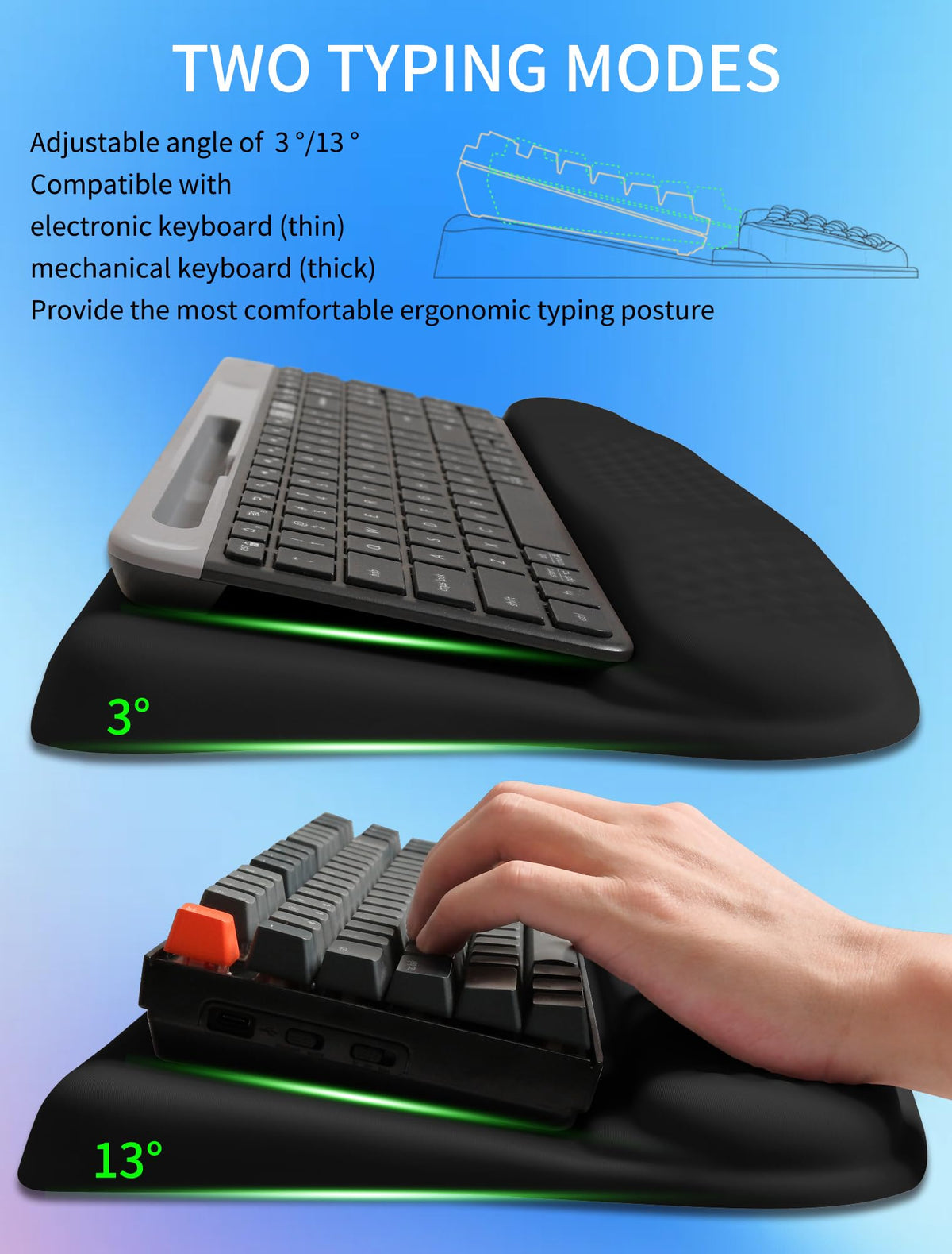 KUOSGM Ergonomic Wave Wrist Rest with Keyboard Stand, Cushioned Palm Rest, Comfortable Integrated