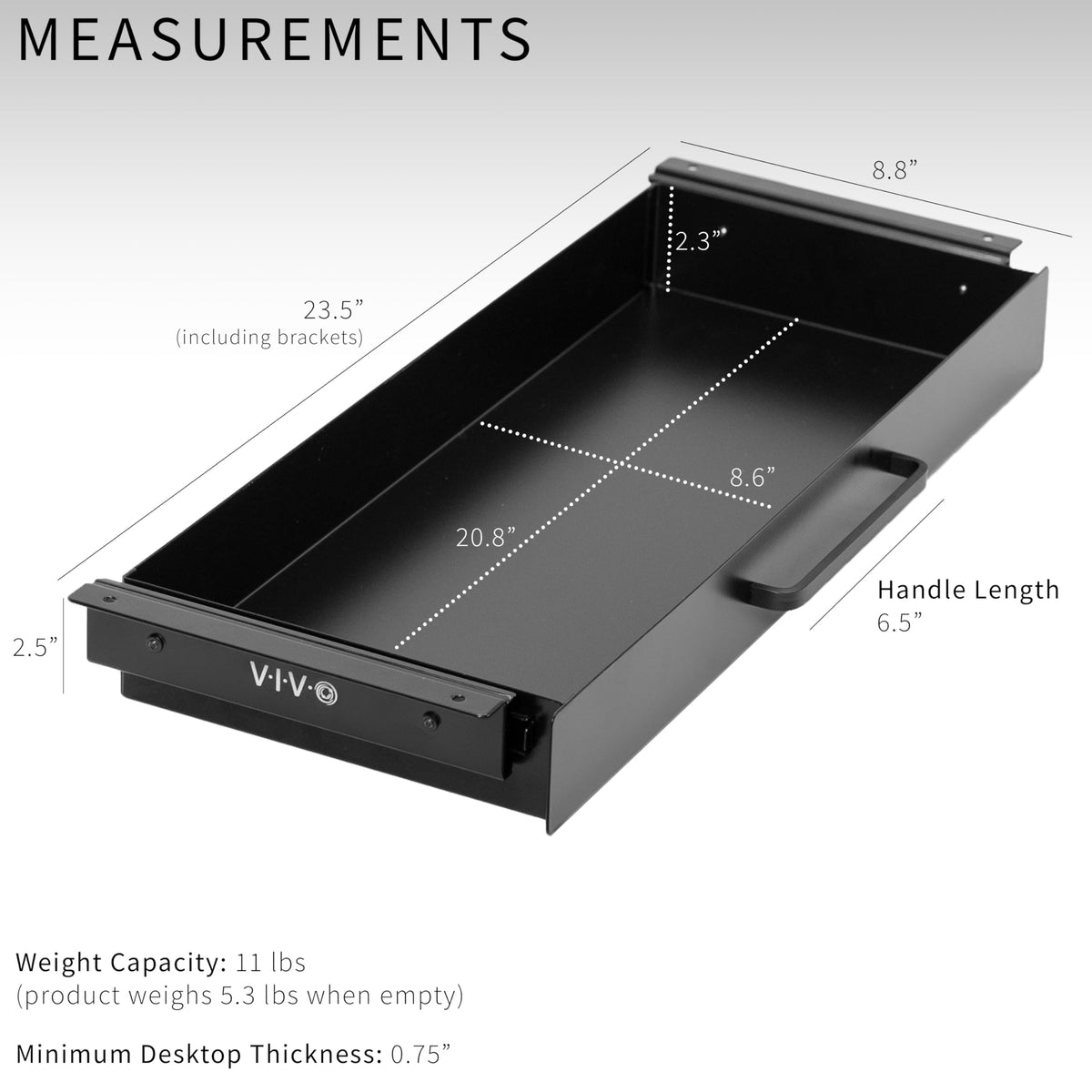 VIVO Black 22 x 9 inch Under Desk Storage Drawer, DESK-DR22H-B