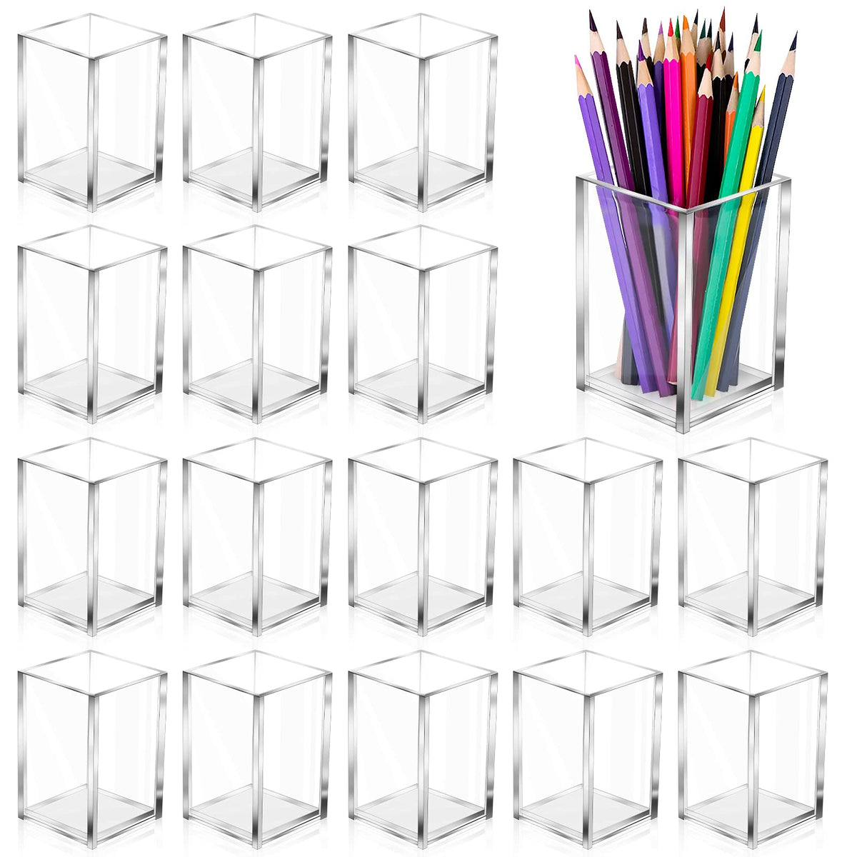 AFOROEOA 20Pack Clear Acrylic Pen Holder Desktop Pencil Organizer Acrylic Pencil Cup Stationery