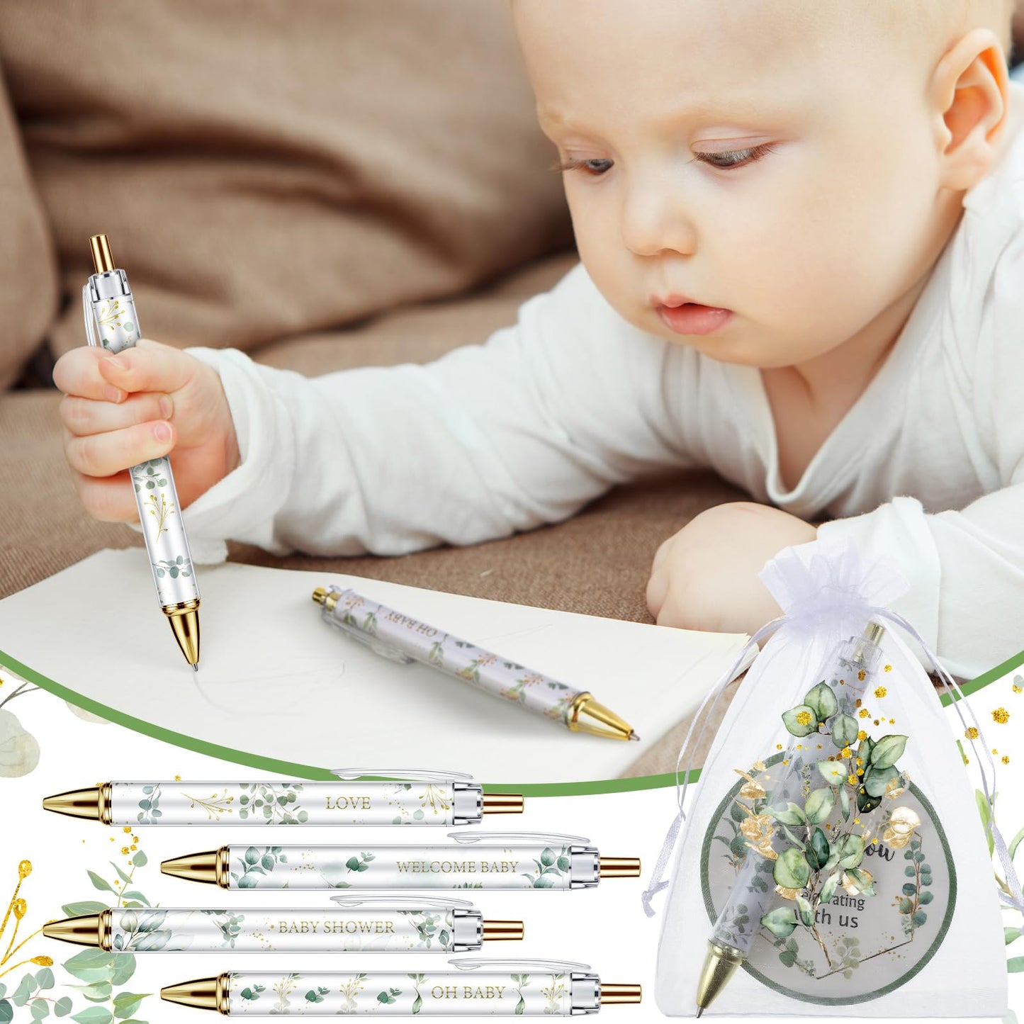Chuangdi 50 Sets Eucalyptus Baby Shower Favors Gifts for Guests