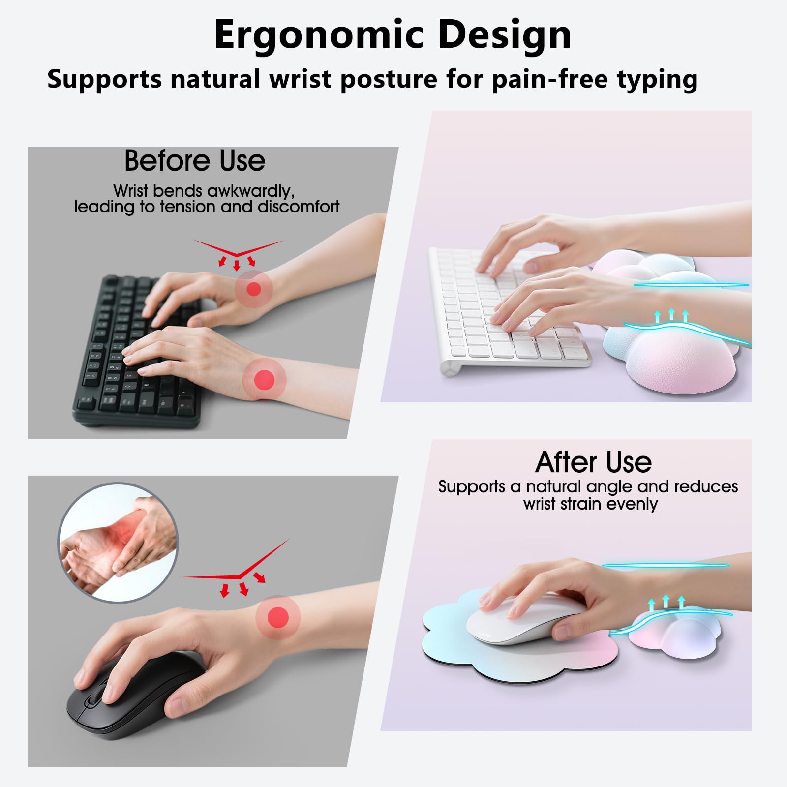 Sushret Cloud Wrist Rest for Computer Keyboard and Mouse Pad Set, Rainbow