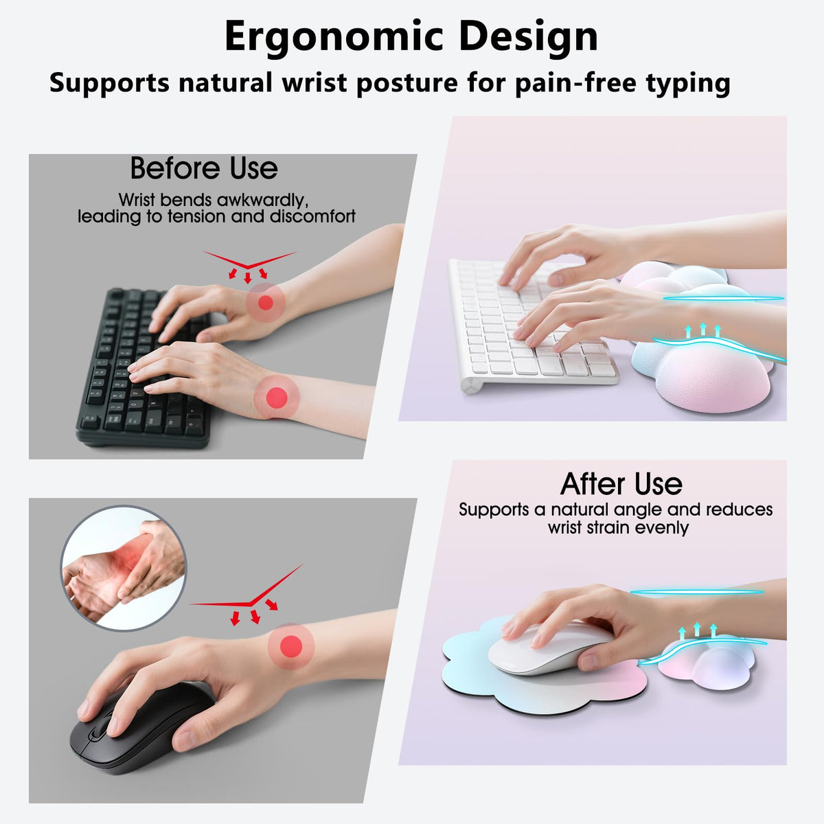 Sushret Cloud Wrist Rest for Computer Keyboard and Mouse Pad Set, Rainbow