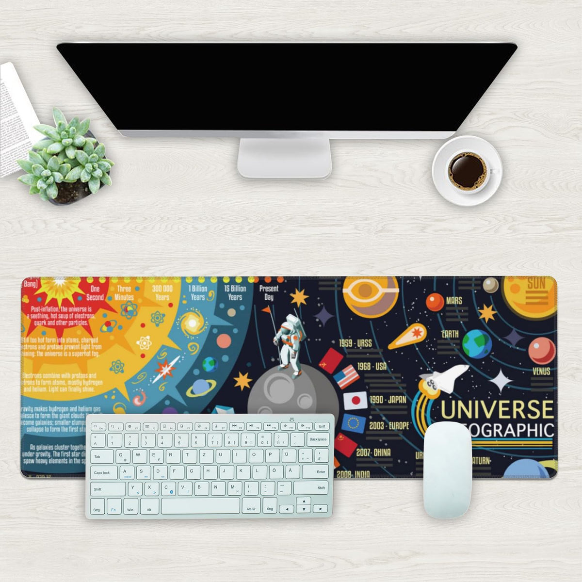 Desk Mat, 3D Solar System Galaxy Infographic Extended Gaming Mouse Pad Large, 31.5"x11.8" Big Mouse