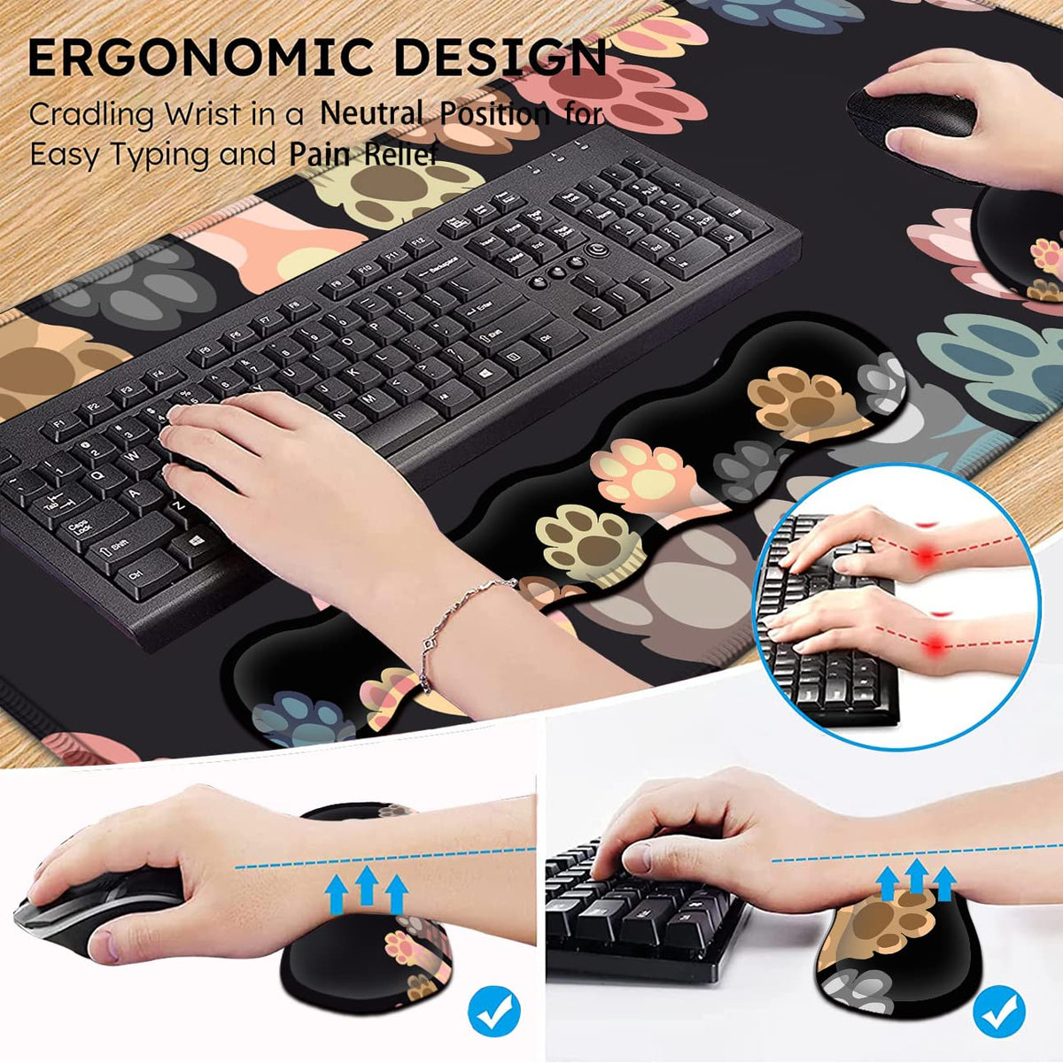 Ergonomic Keyboard Wrist Rest + Large Mouse Pad + Mouse Wrist Support Set, Memory Foam Mouse Wrist