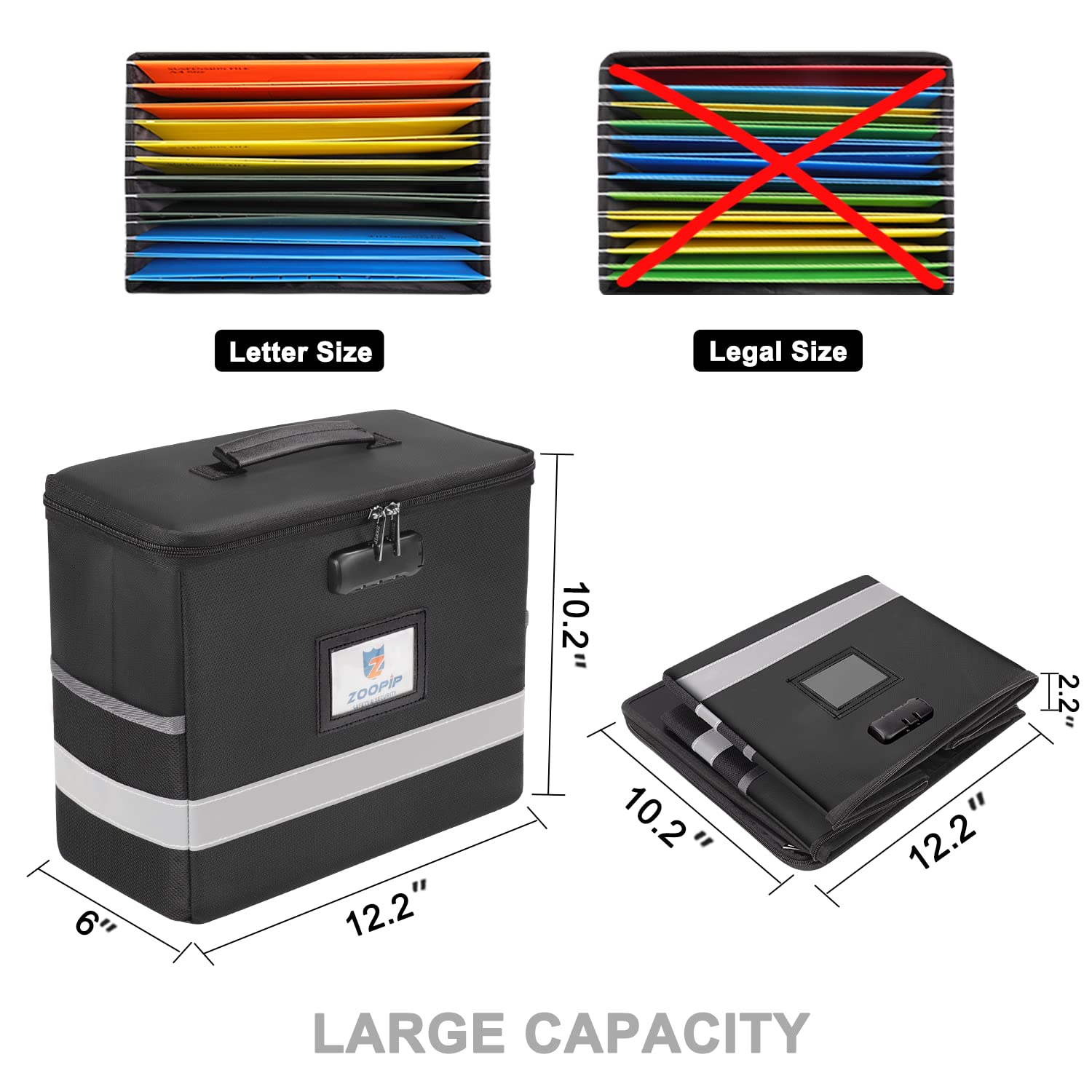 ZOOPIP Fireproof File Box with Lock, Document Organizer, 2 Pack, Black