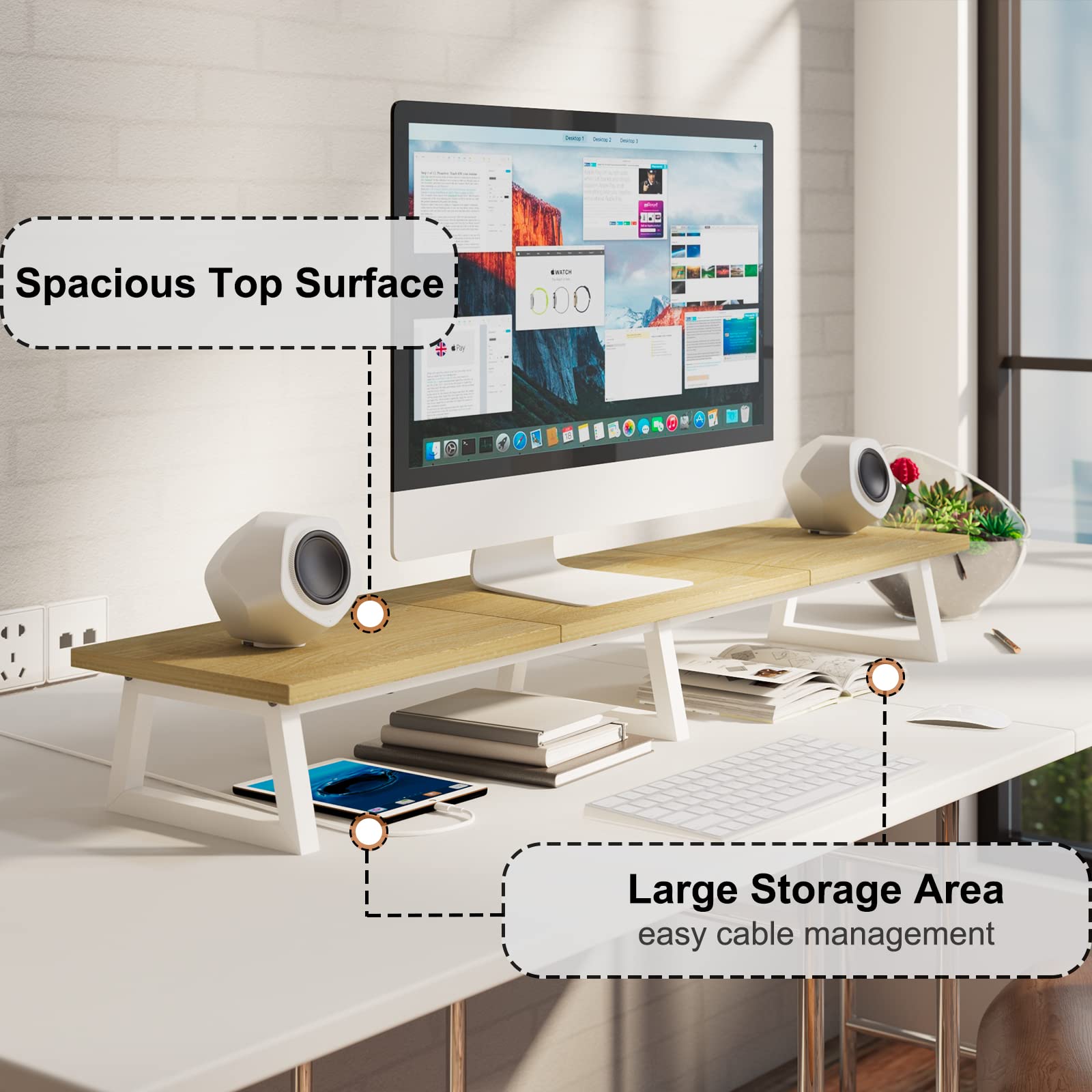 TEAMIX 42 inch Large Dual Monitor Riser, Desk Organizer Stand for TV Laptop