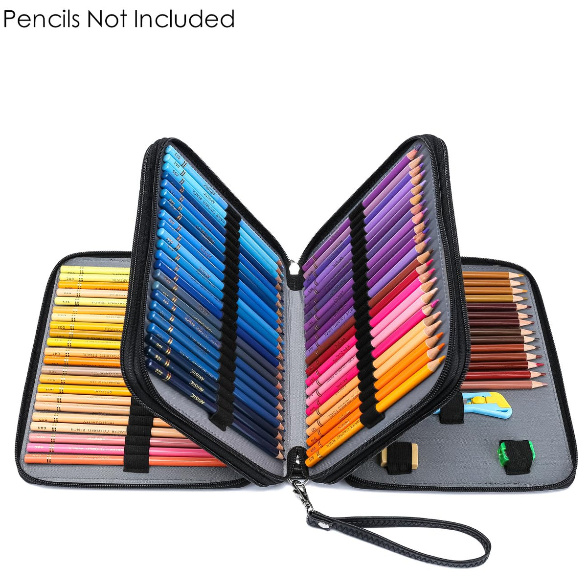 YOUNGCOL Deluxe PU Leather Colored Pencil Case - 120 Slots Pencil Holder with Handle Strap Large