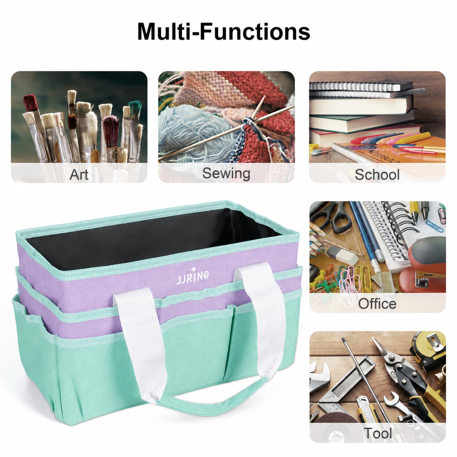 JJRING Craft Organizer Tote Bag Art Storage Caddy Green and Purple