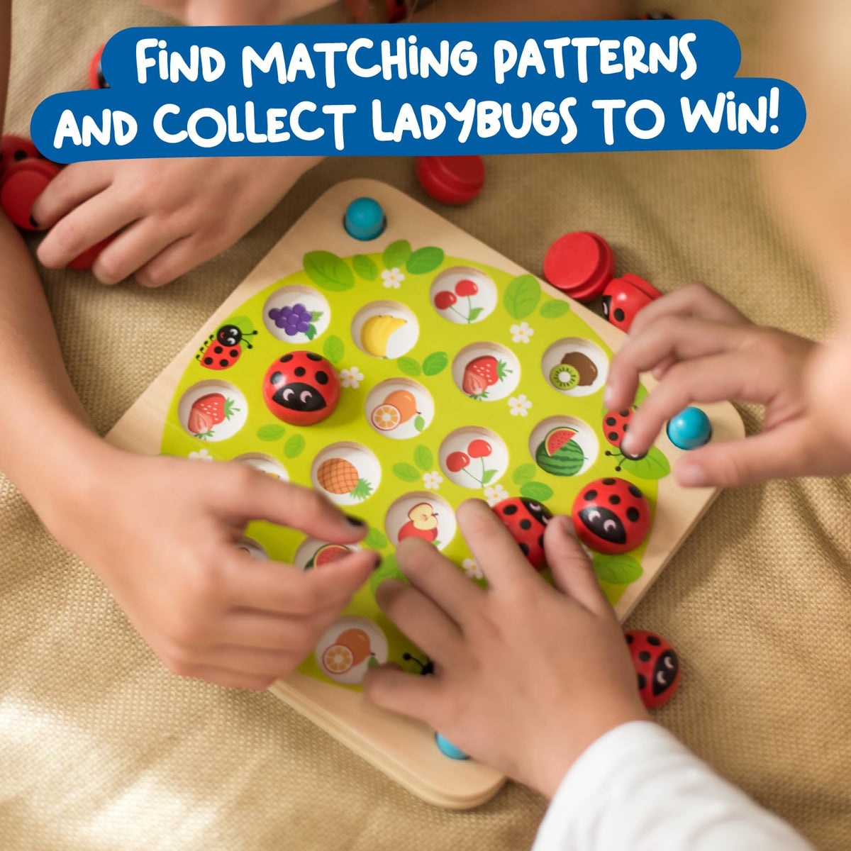 Nene Toys Ladybug’s Garden Memory Game – Wooden Matching Games for Toddlers 3-5 – Travel Toy for