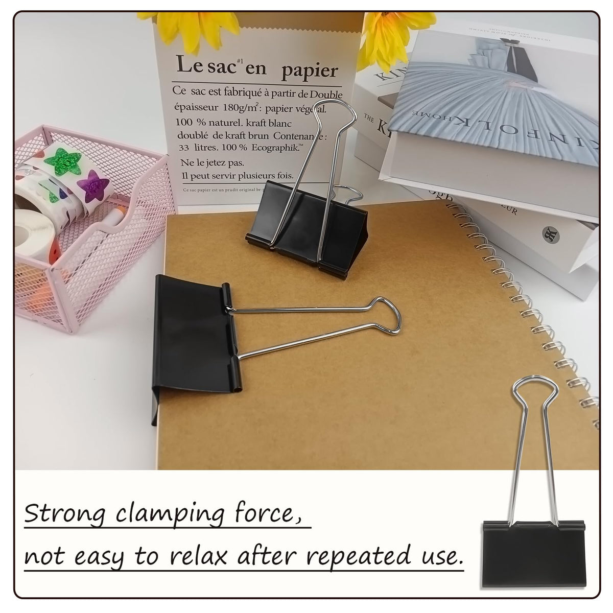 3-Inch Extra-Large DSTELIN Binder Clips - Heavy-Duty Black Paper Clamps, 75mm Width, 8-Count Set