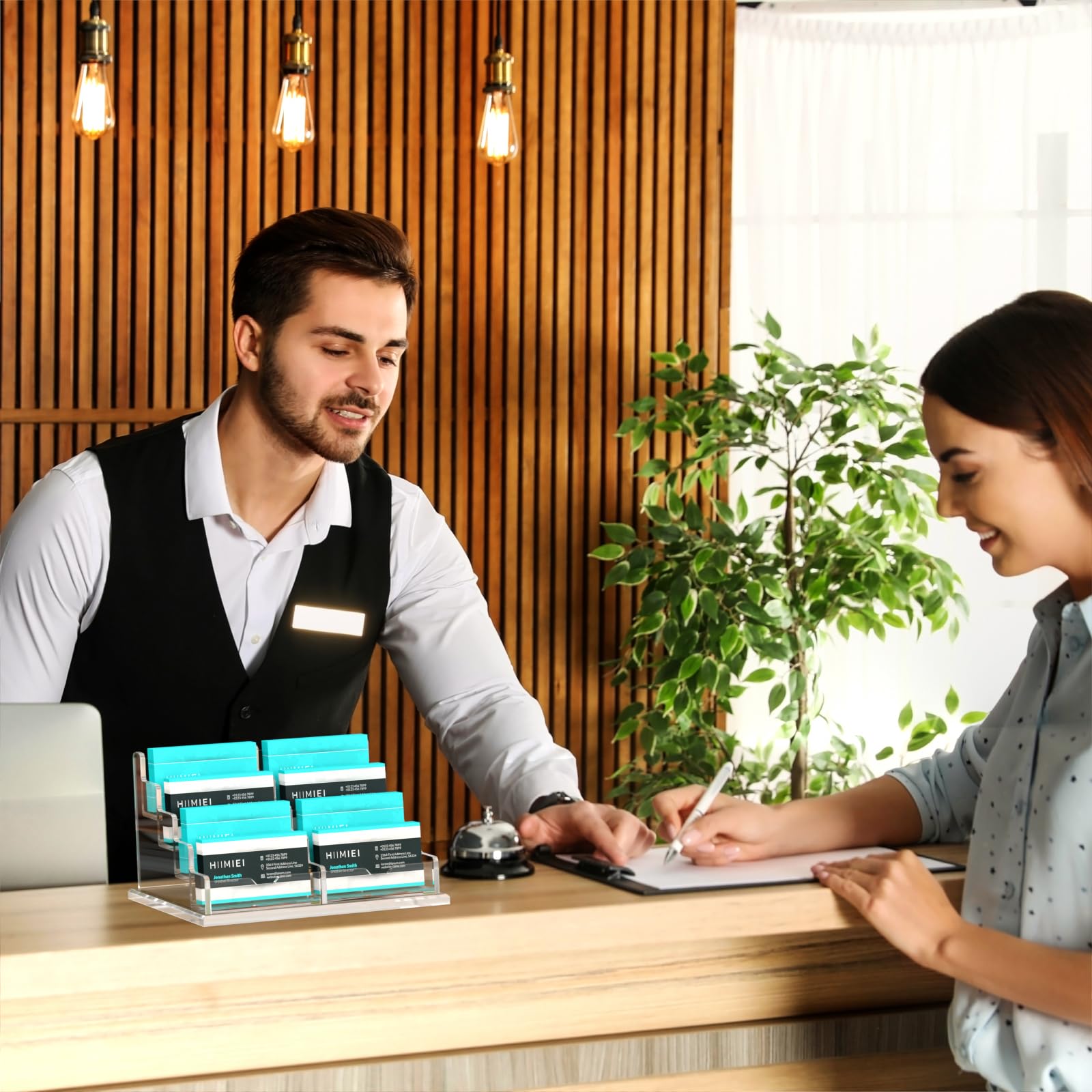 HIIMIEI Acrylic Business Card Display, Multiple Card Holder for Office, Home, Restaurant - 8 Slot