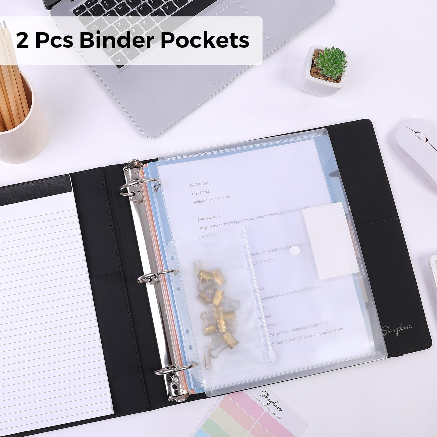 SKYDUE 3 Ring Binder with Clipboard, 2 Inch PU Heavy Duty Binder with Notepad & 5 Dividers with 5