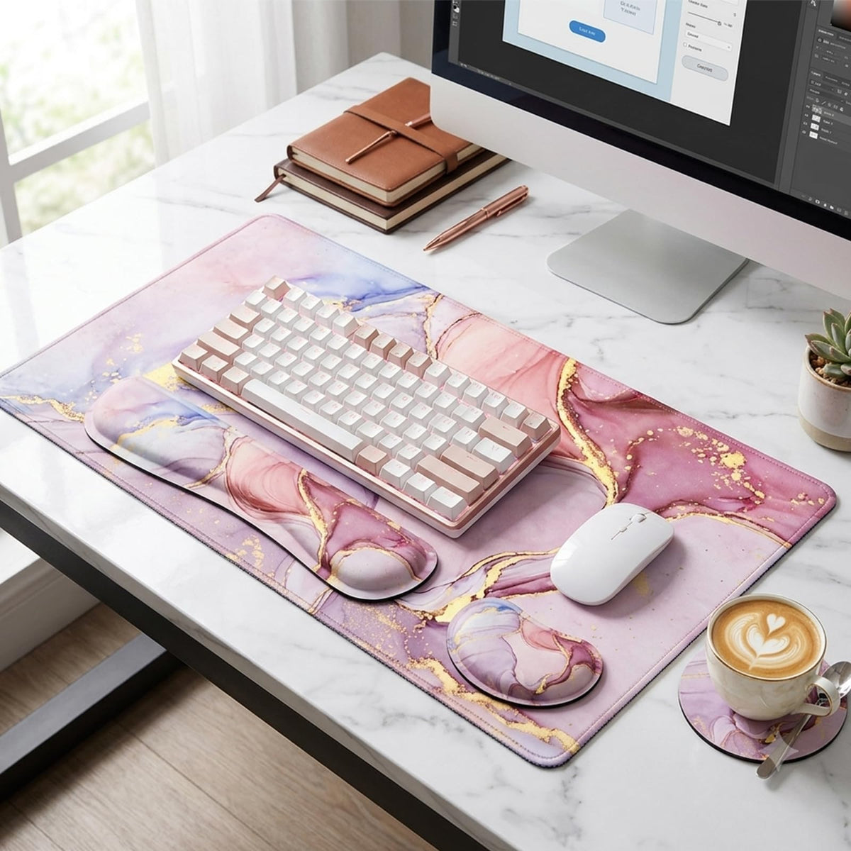 Large Mouse Pad with Wrist Rest, 4-in-1 Wrist Rest for Keyboard and Mouse