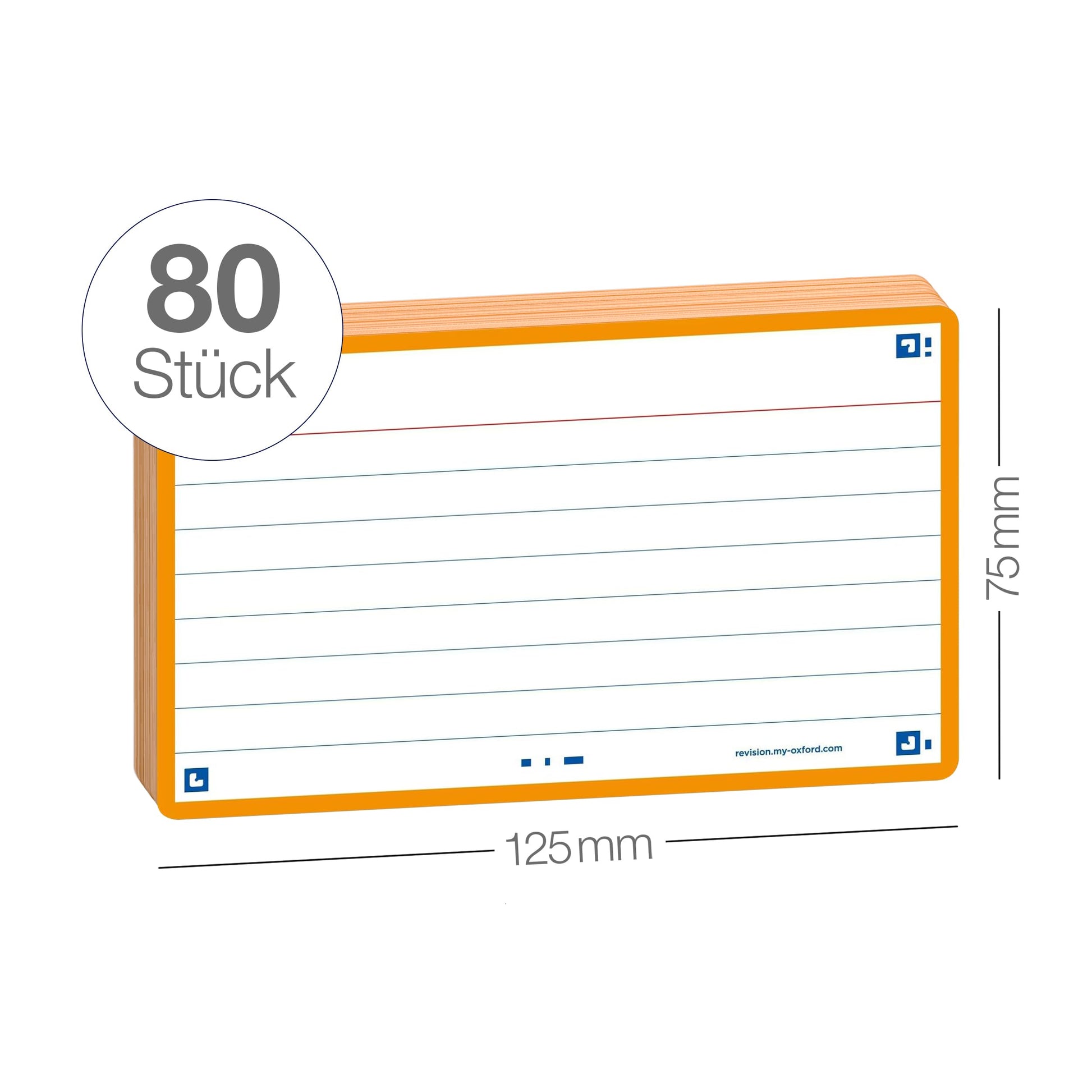 Flash Cards by Oxford, Ruled with Orange Frame, Pack of 80 Cards, 7.5x12.5cm Size, 400133882