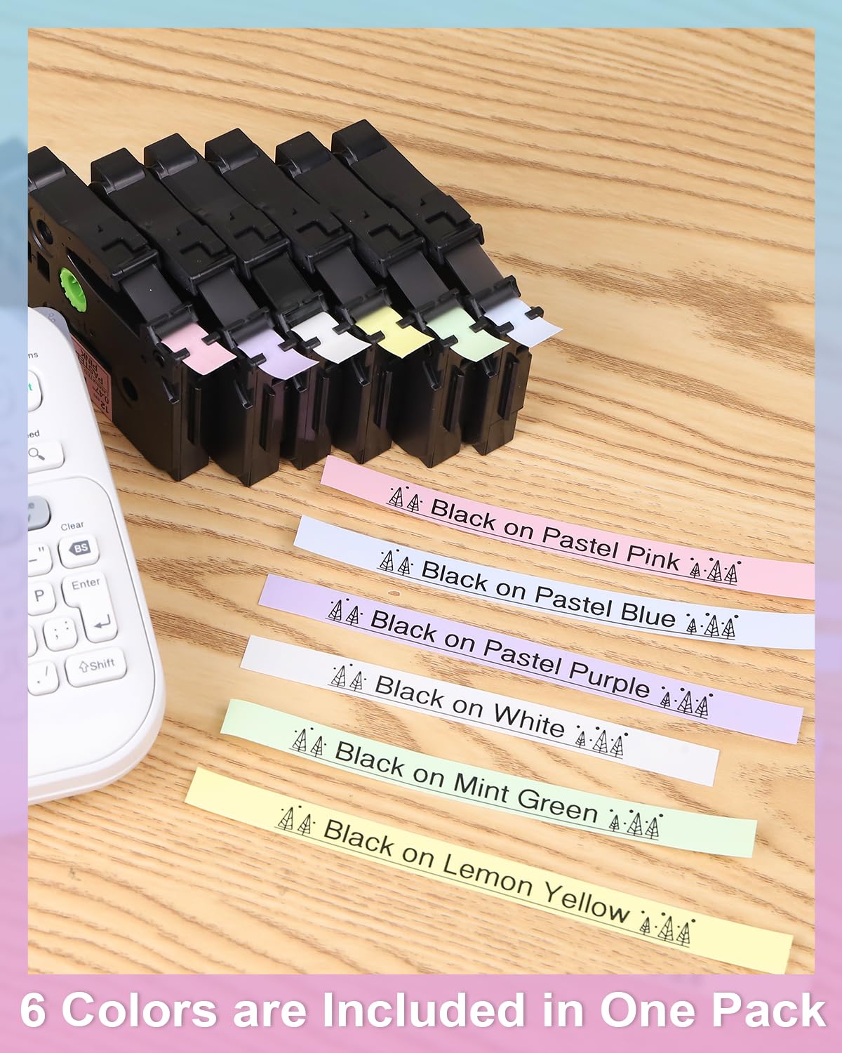 6-Pack Compatible Brother P Touch Label Maker Tape Colored TZe TZ Tape 12mm