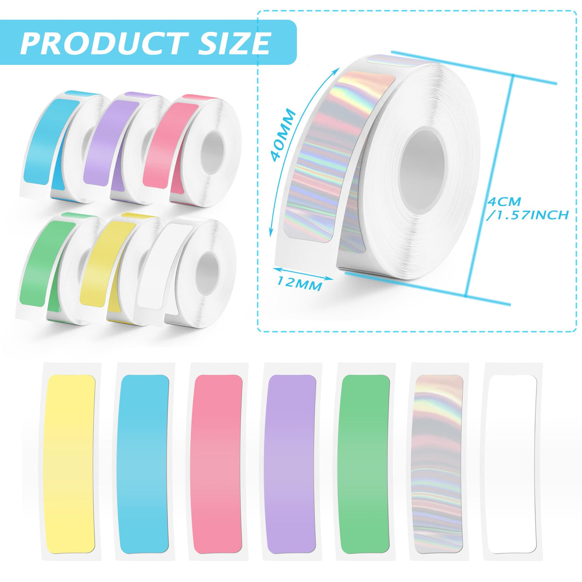 1600 Pcs Colored MIARALA D30 Label Tape 12mm×40mm(0.47"x1.57") 10 Rolls