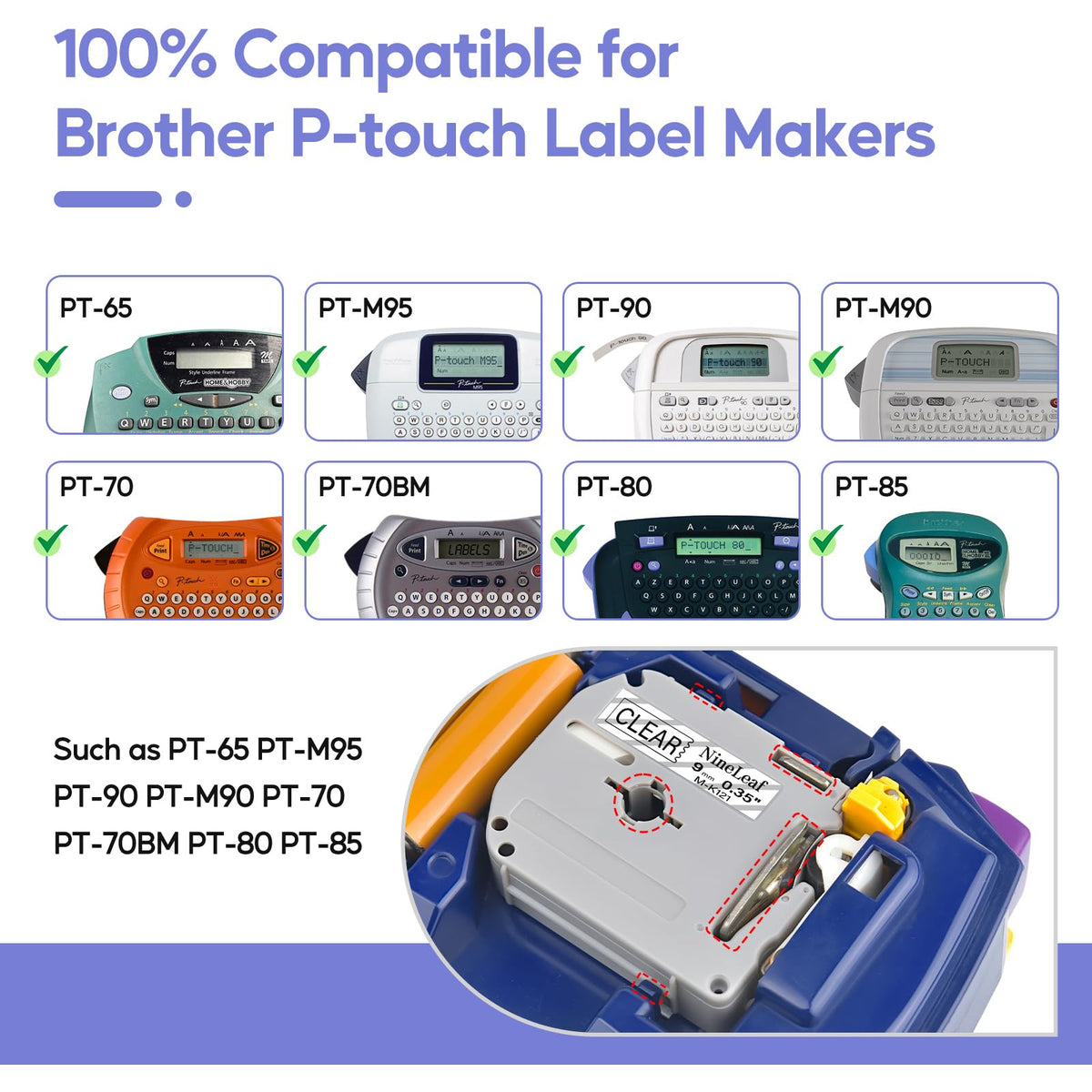 NineLeaf 4 Pack Compatible for Brother P-Touch M Label Tape M-K121
