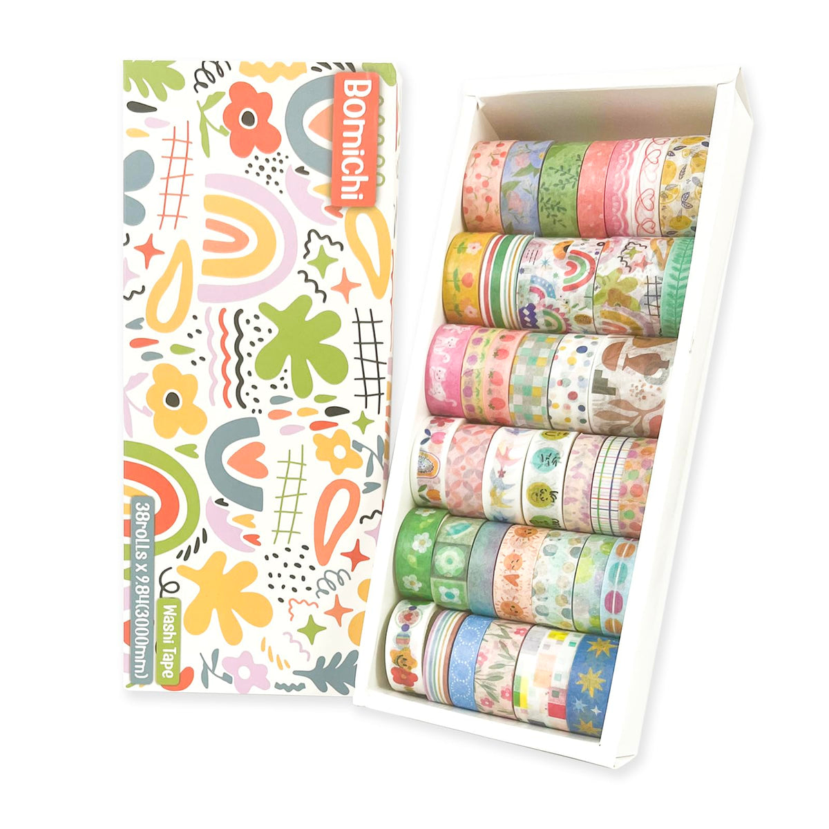 Bomichi 38 Rolls Washi Tape Aesthetic Colored Decorative