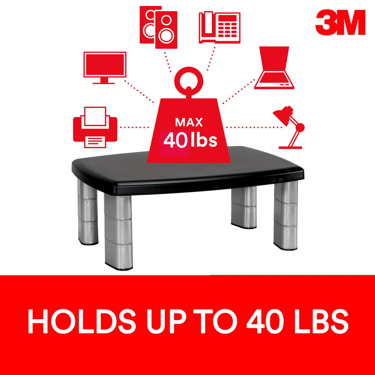 3M Extra Wide Adjustable Computer Monitor Stand, 20 in x 12 in