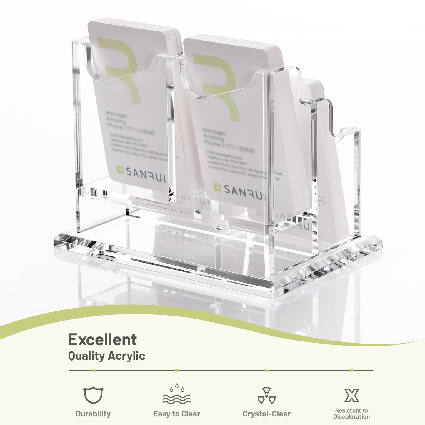 SANRUI Clear Acrylic Desk Business Card Holder, 4 Slots Vertical Display