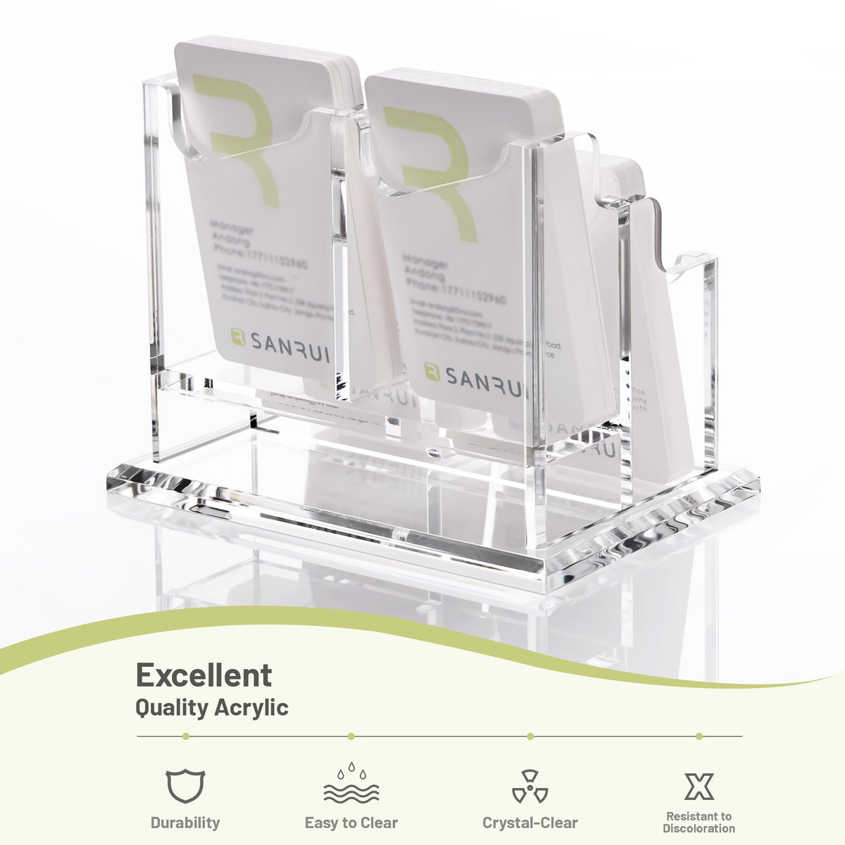 SANRUI Clear Acrylic Desk Business Card Holder, 4 Slots Vertical Display