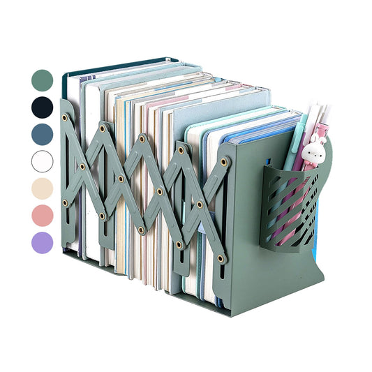 Kingsmile Book Ends, Adjustable Heavy Duty Metal Book Stoppers with Pen Holder for Desk Office