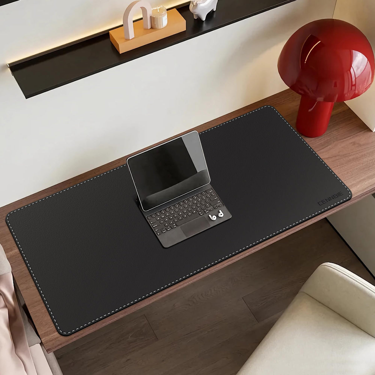 CENNBIE Leather Desk Mat Protector, 35.5" x 16" Office Desk Pad (Black)