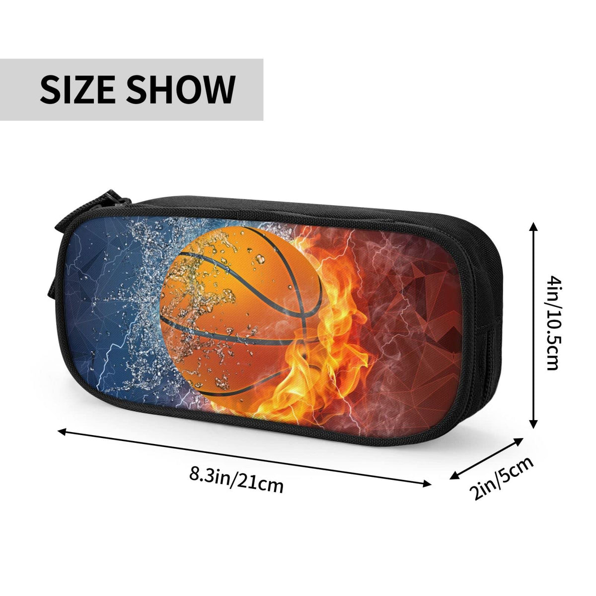 Basketball Pencil Case for Sports Boys Girls, High Capacity Cool Black Pencil Pouch with Zippers