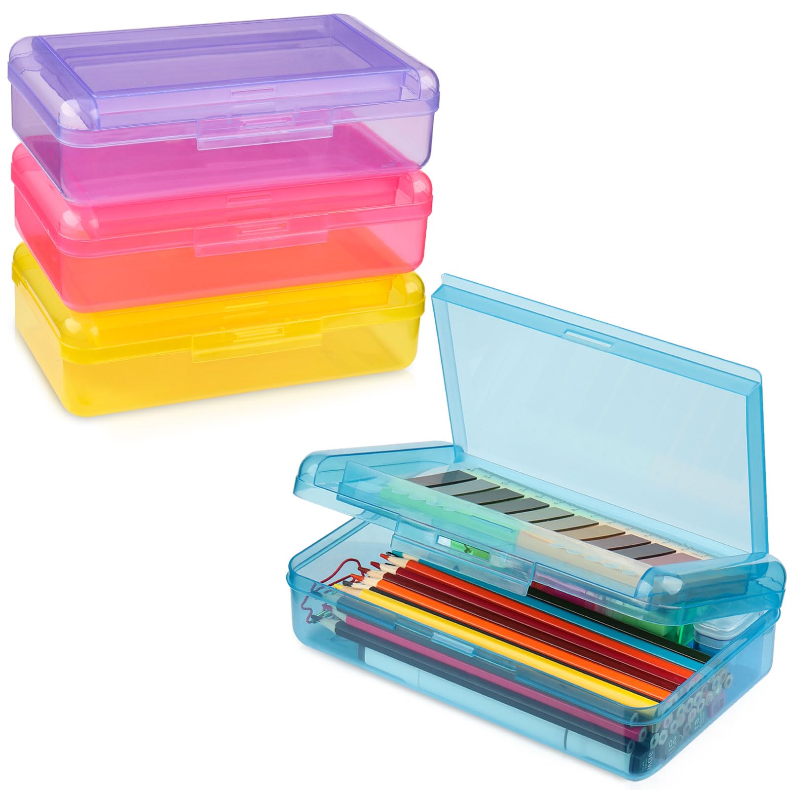 Meiikun Pencil Box, Large Capacity Pencil Boxes 2 Compartments, Hard Pencil Case with Snap-tight