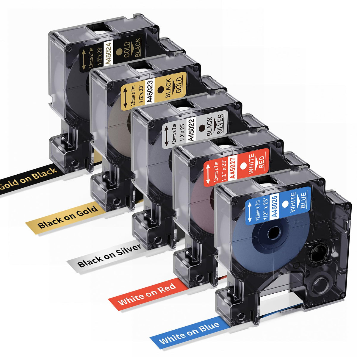 5X Replace for DYMO Label Maker Refills D1 Label Tape Cartridges 1/2In 23Ft