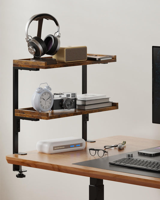 ART-GIFTREE Clamp On Desk Shelf 2-Tier, 16.5 in Wood Shelving Unit for Office Desk/Gaming