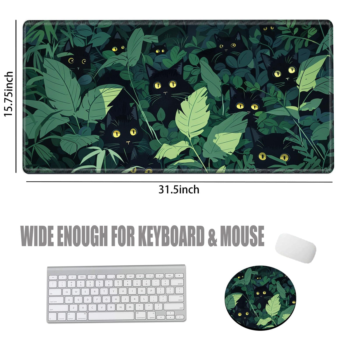 Gaming Mouse Pad Black Cute Cat Desk Mat Large Mousepad 31.5''X15.75'' Desk Pad XXL Computer Mat