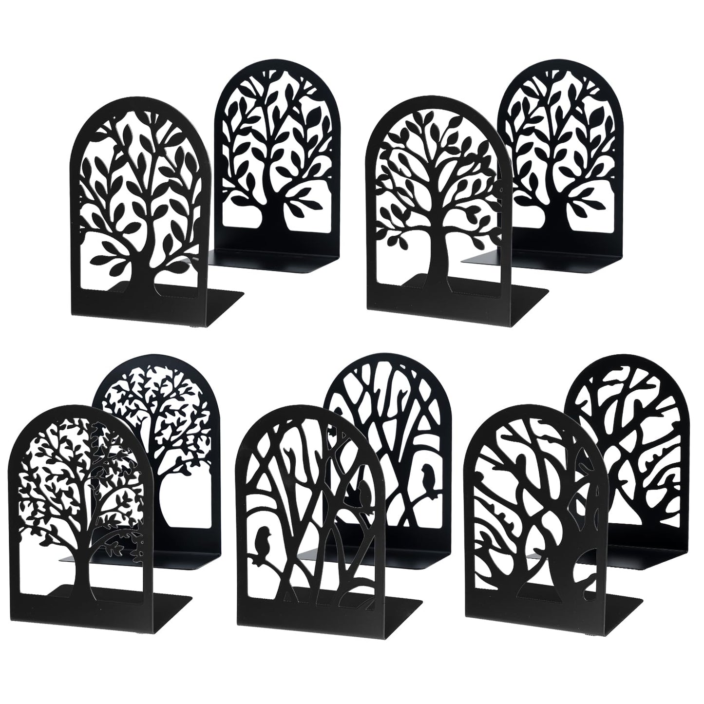 Tree Bookends 10 Pack Black Metal Heavy Duty Book Supports for Shelves | Black Metal, Tree