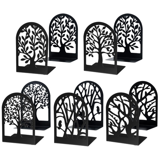 Tree Bookends 10 Pack Black Metal Heavy Duty Book Supports for Shelves | Black Metal, Tree