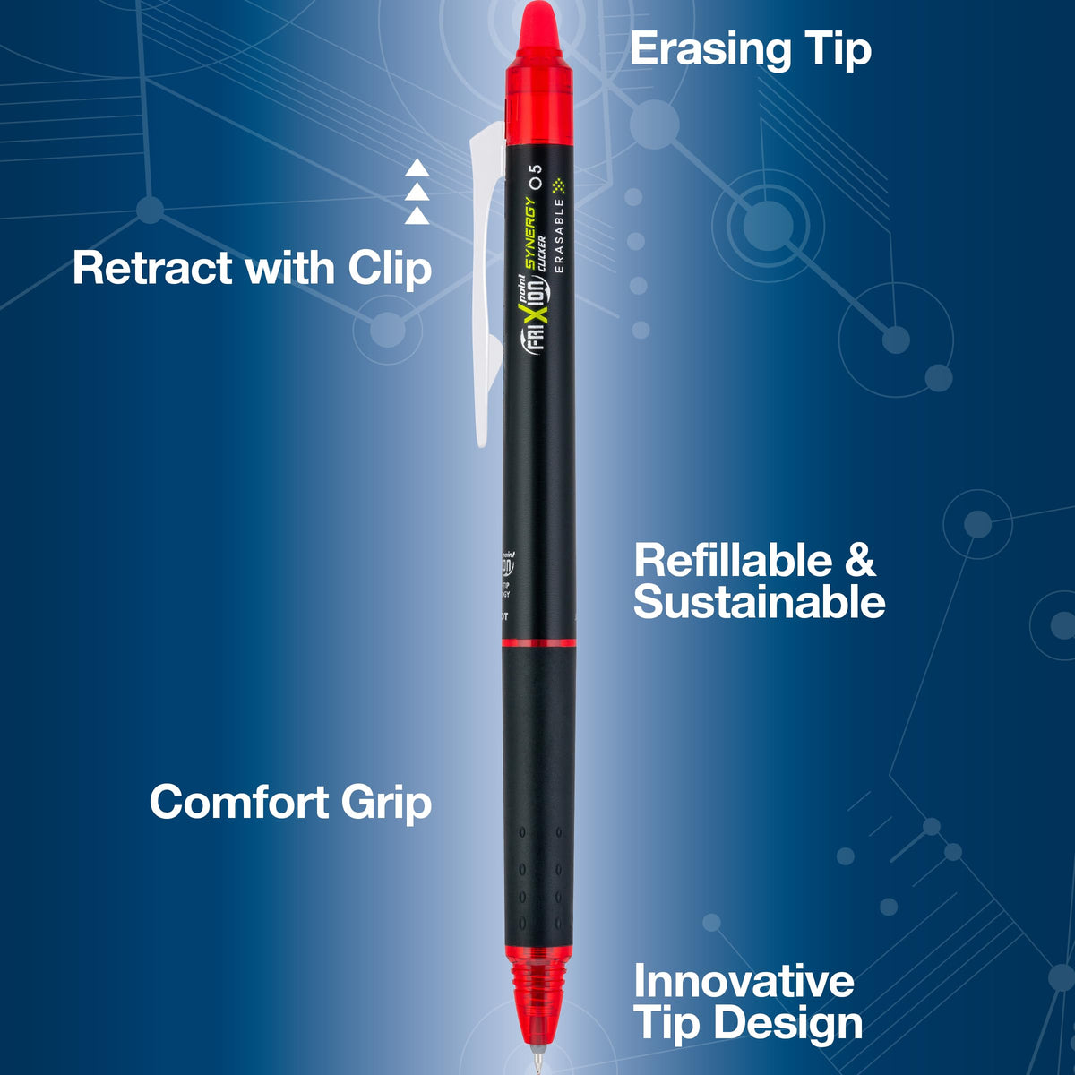PILOT FriXion Synergy Clicker Erasable Gel Ink Pens, 0.5mm, Red, 12-Pack