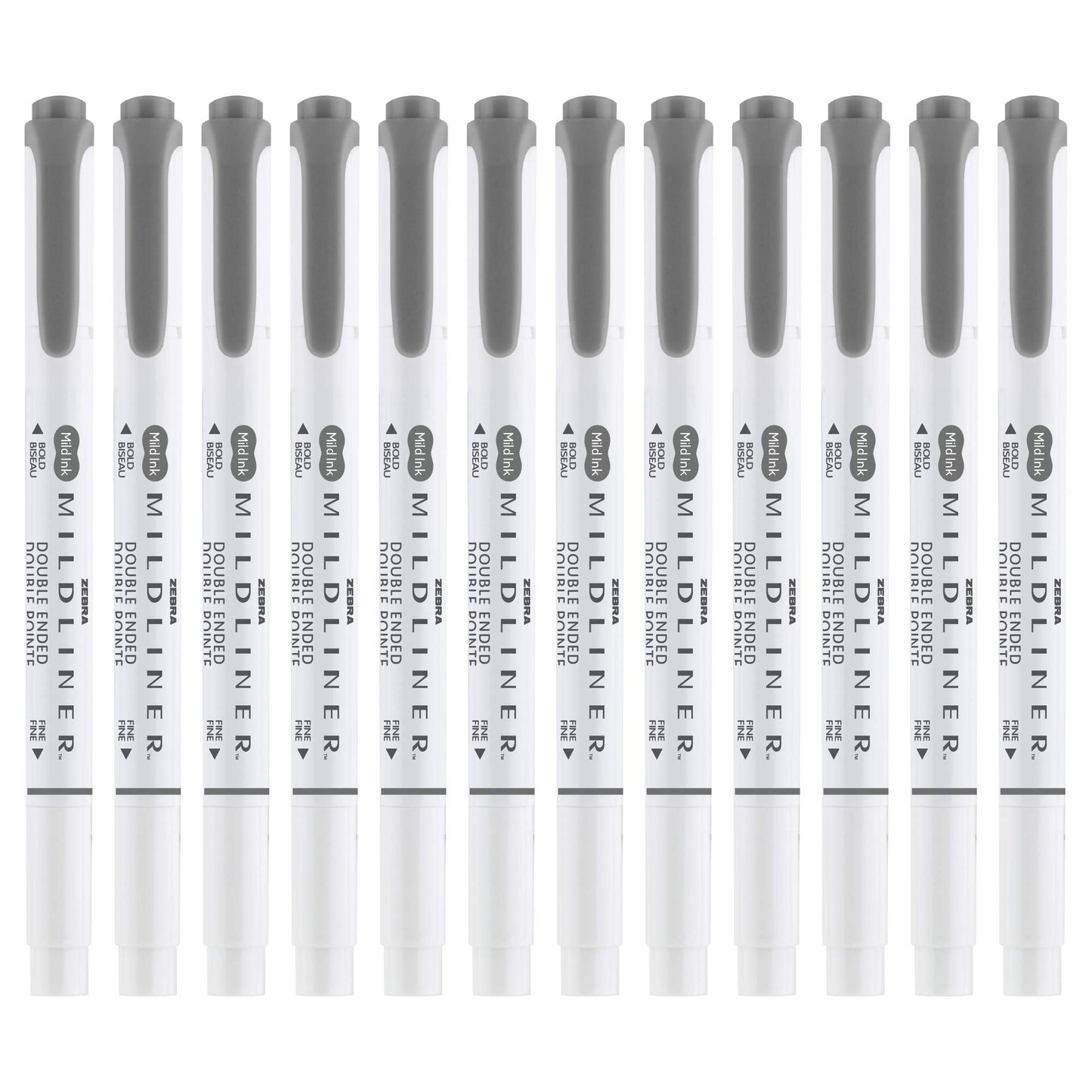 Zebra Pen MILDLINER No Bleed Highlighter, Dark Gray Color, Dual Tip, 12-Pk