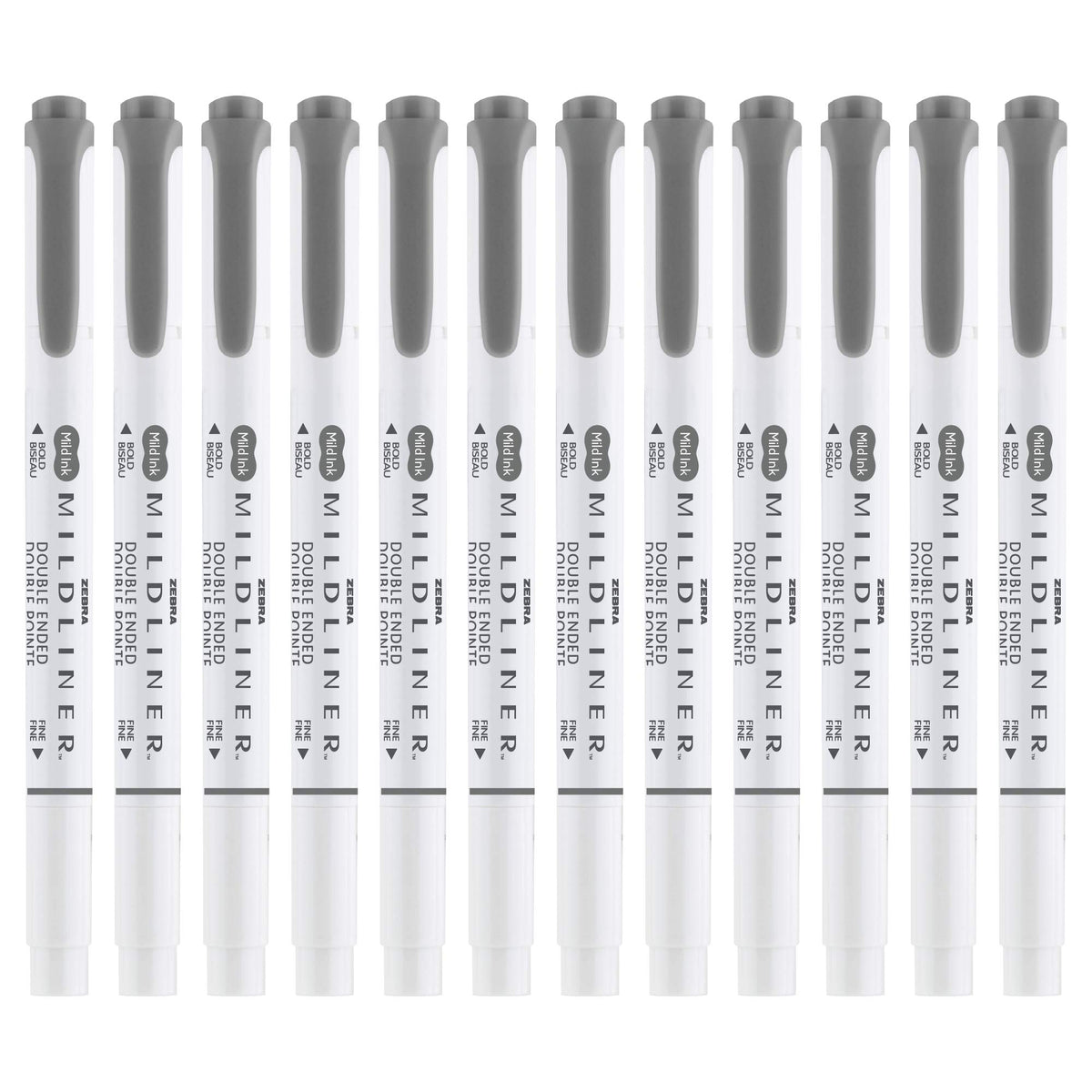 Zebra Pen MILDLINER No Bleed Highlighter, Dark Gray Color, Dual Tip, 12-Pk