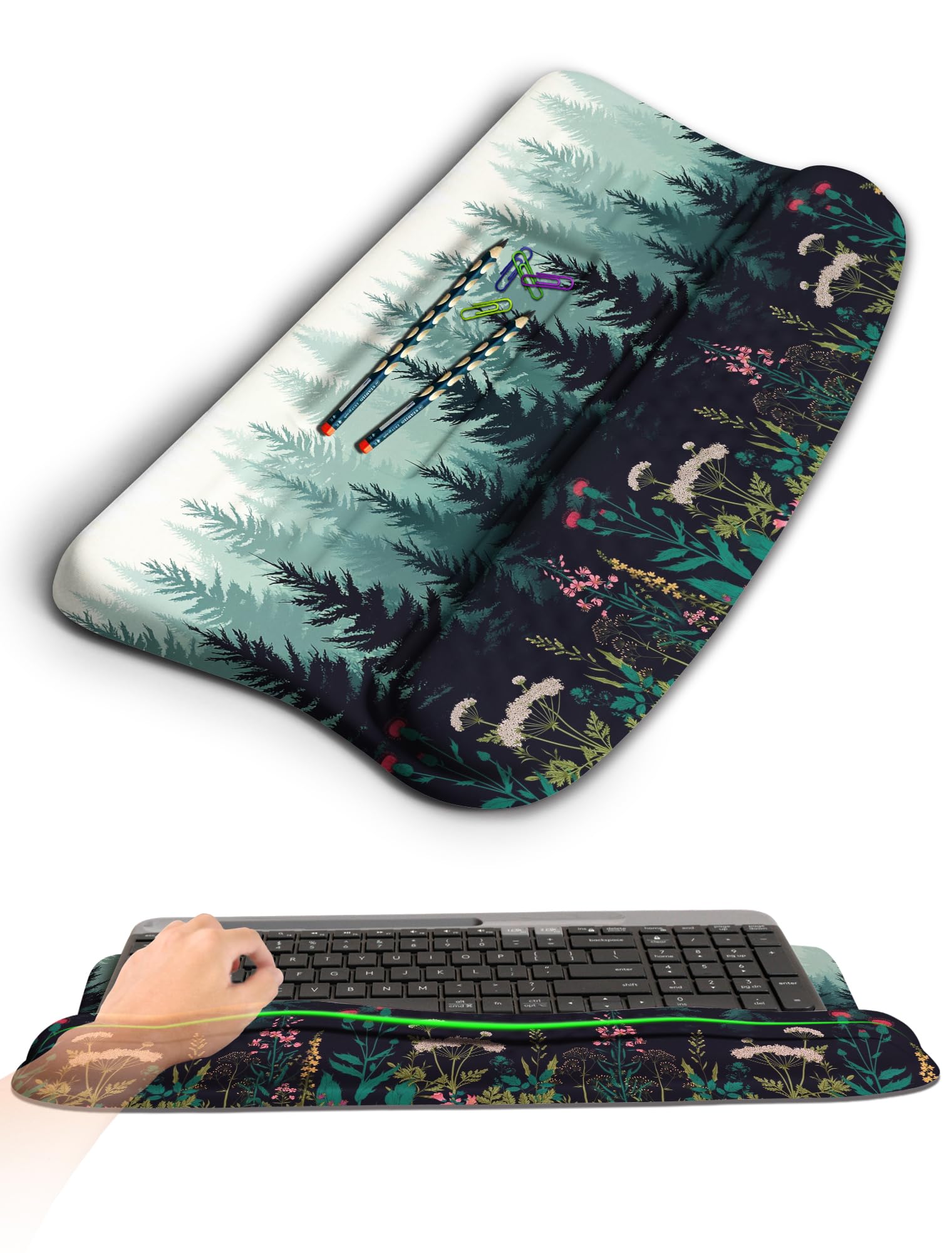 KUOSGM Ergonomic Wave Wrist Rest with Keyboard Stand, Cushioned Palm Rest, Comfortable Integrated