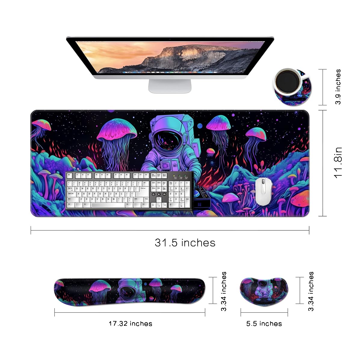 Desk Mat, Large Gaming Mouse Pad with Wrist Rest, 4 in1 XXL Mouse pad+Keyboard Wrist Rest+Mouse Pad